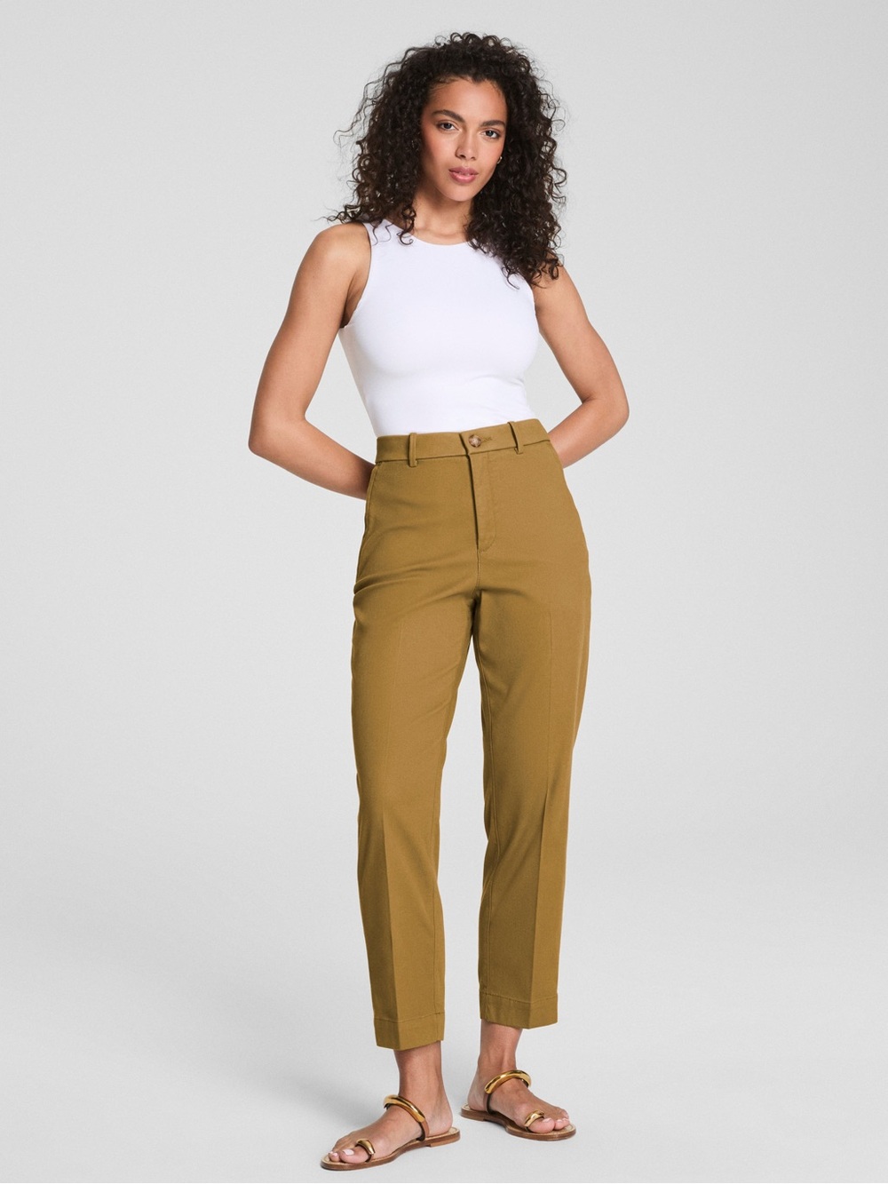 SPANX Supersmooth Stretch Twill Zip fly Pants in Khaki Tan Cotton blend  Size M